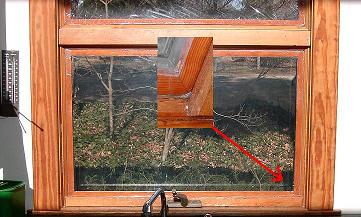 Interior Storm Window is a cherry frame with Poly Olefin (heat shrink) film wrapped around it